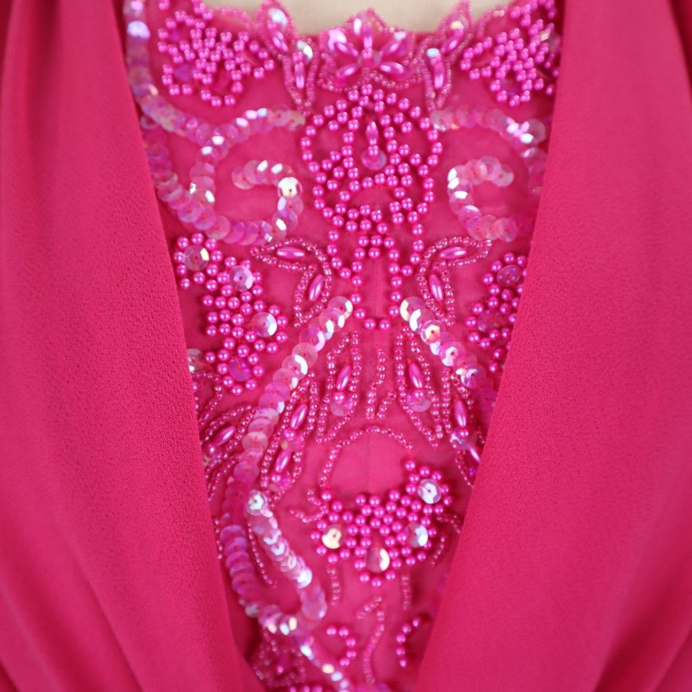 Vtg Ursula of Switzerland 80's Pink Sequin Beaded Tiered Party Dress Gown Formal - Picture 6 of 10